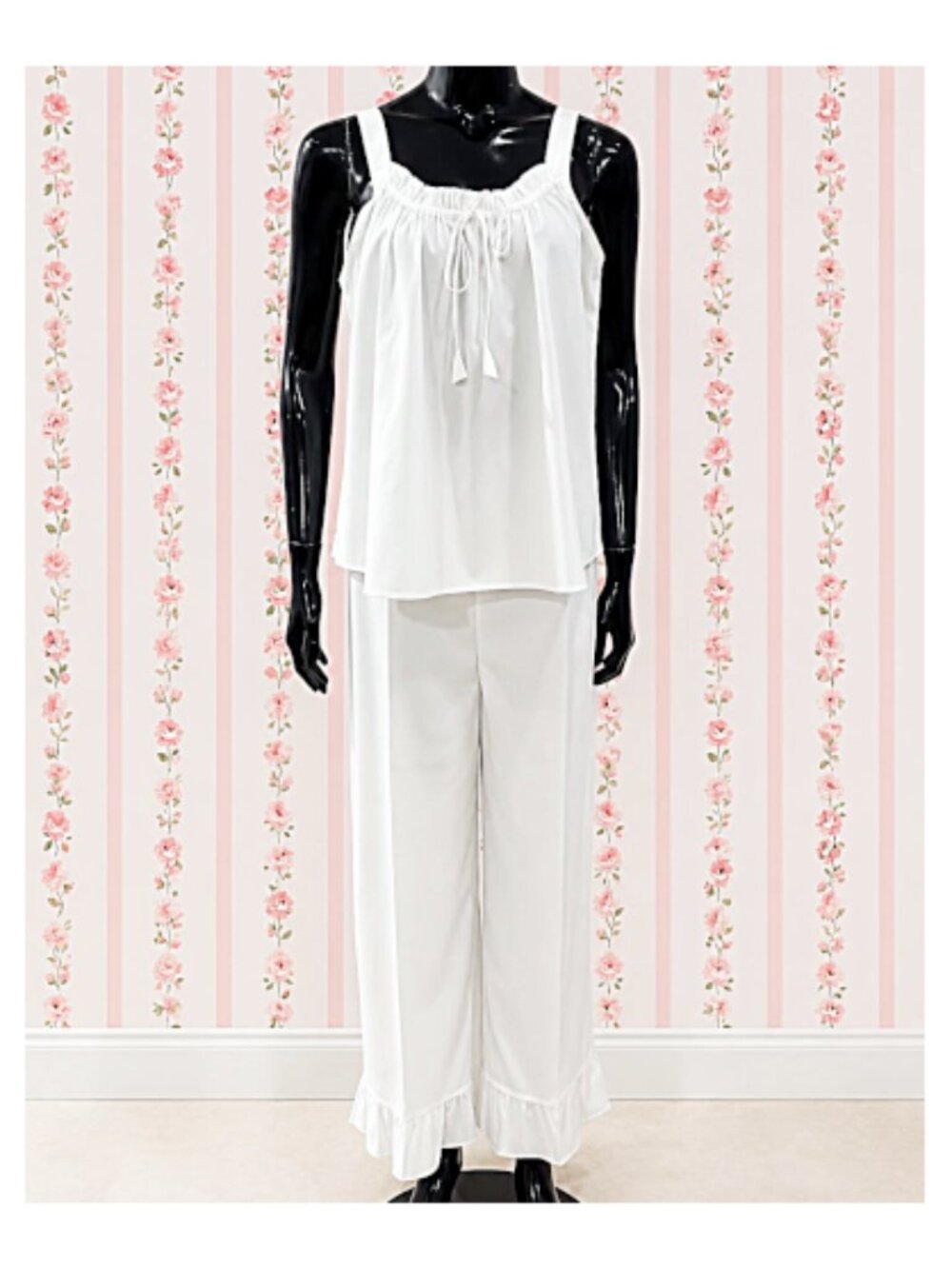 SoieRose 100% Cotton Victorian Inspired, Sleeveless, Ruffle Pajama Set - SR-1333